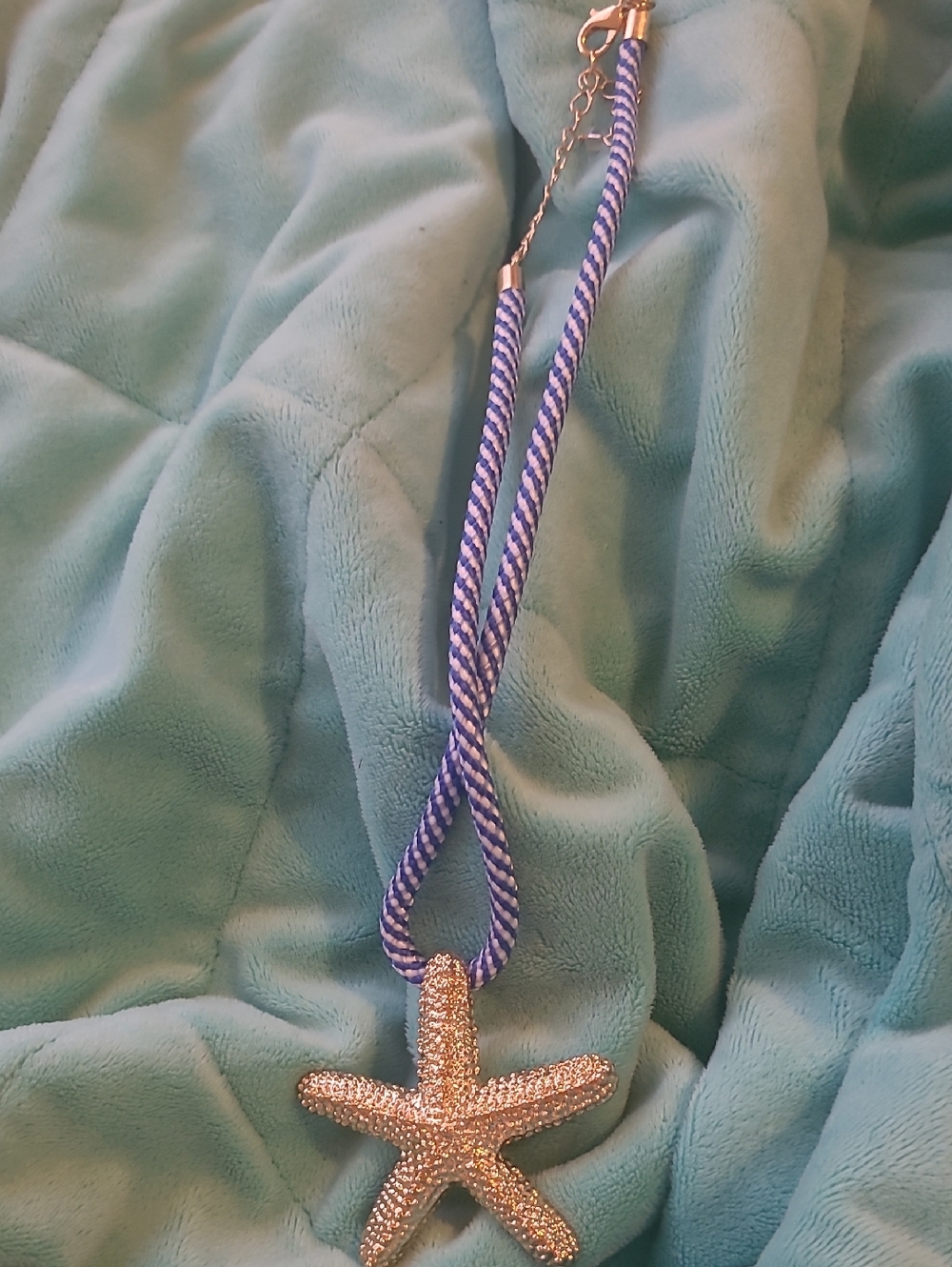 Sparkling Silver Starfish Pendant Necklace in Blue